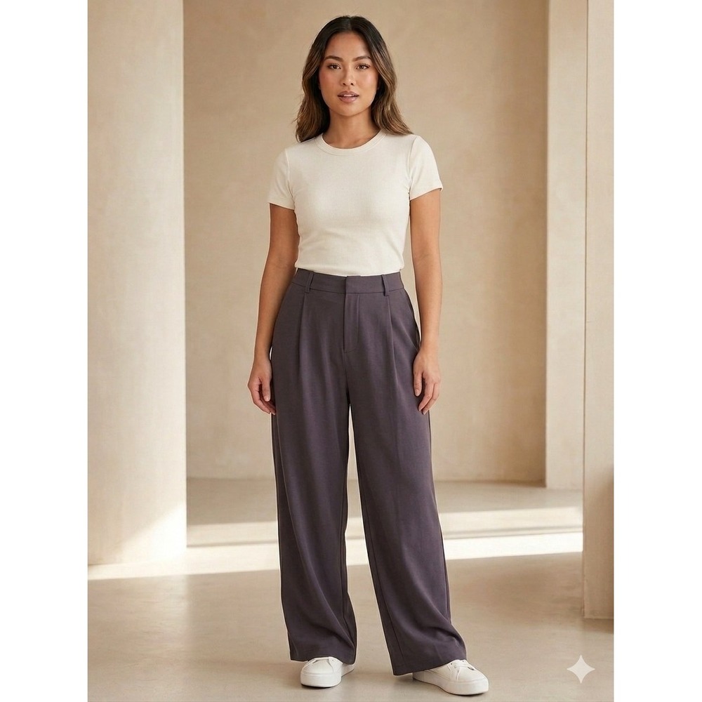 Halara High Waisted Wide Leg Petite Trousers Gray XL Pockets Stretch Flowy Pants